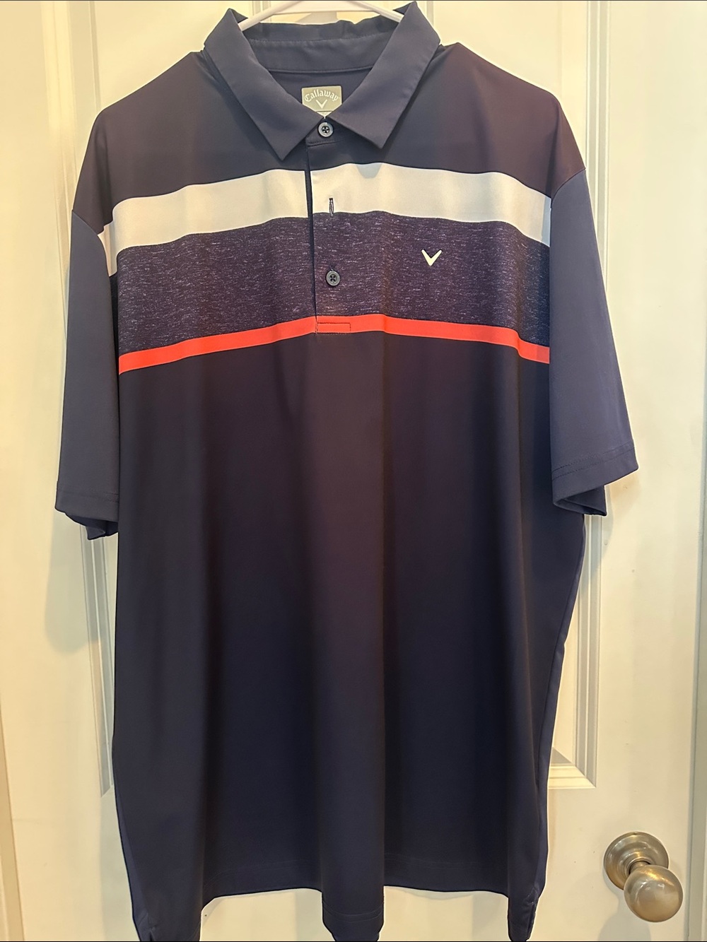 Callaway Men’s Navy Polo with White and Red Stripe